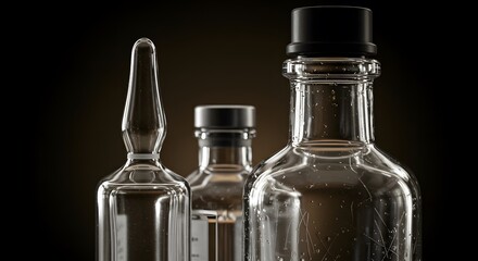 Medicine Vials and Bottles on a Dark Background