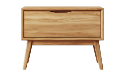  A modern bedside table with one drawer, simple design, wooden structure, light wood color, transparent background (3)