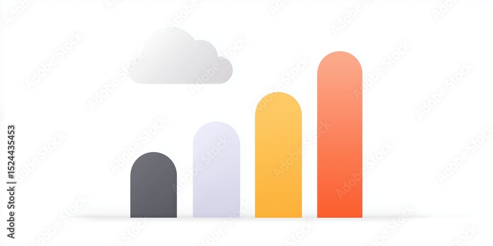 Poster abstract illustration of a growth chart with four colorful bars in ascending order, representing pro