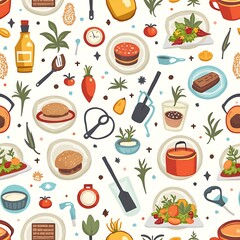 Colorful Food and Garden Seamless Pattern Illustration