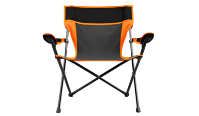 Vector icon of a silhouette figure running up stairs, composed of simple shapes, on a transparent background - Camping chair, black and orange color scheme, transparent background (2)