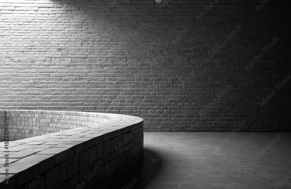 Poster grayscale abstract brick wall. architectural detail. the image shows curving element. round shapes, 
