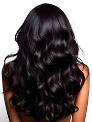 Obraz premium young girl with well-groomed dark hair. Woman with hairstyle with curls. Portrait for design