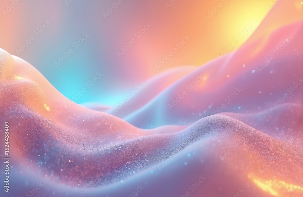 Poster abstract digital art with grainy gradient bright holographic background. soft textures, blurred shap