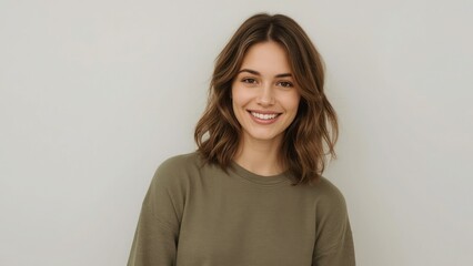 Fototapeta premium Portrait of a smiling young woman wearing a green sweatshirt