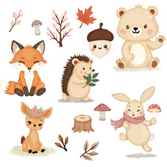 Woodland Animal Clipart Set – Cute Forest Animals PNG Bundle 