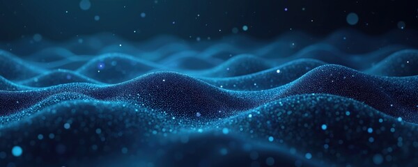 Abstract digital background. Futuristic digital landscape, waves of data, floating particles. Ideal for science, tech projects, depicting network abilities, technological processes, digital storages.
