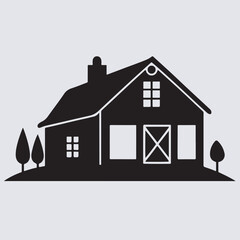 farmhouse silhouette vector art illustration, illustration of a house