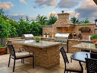 Fototapeta premium Stone Countertop Outdoor Kitchen Perfect for BBQs