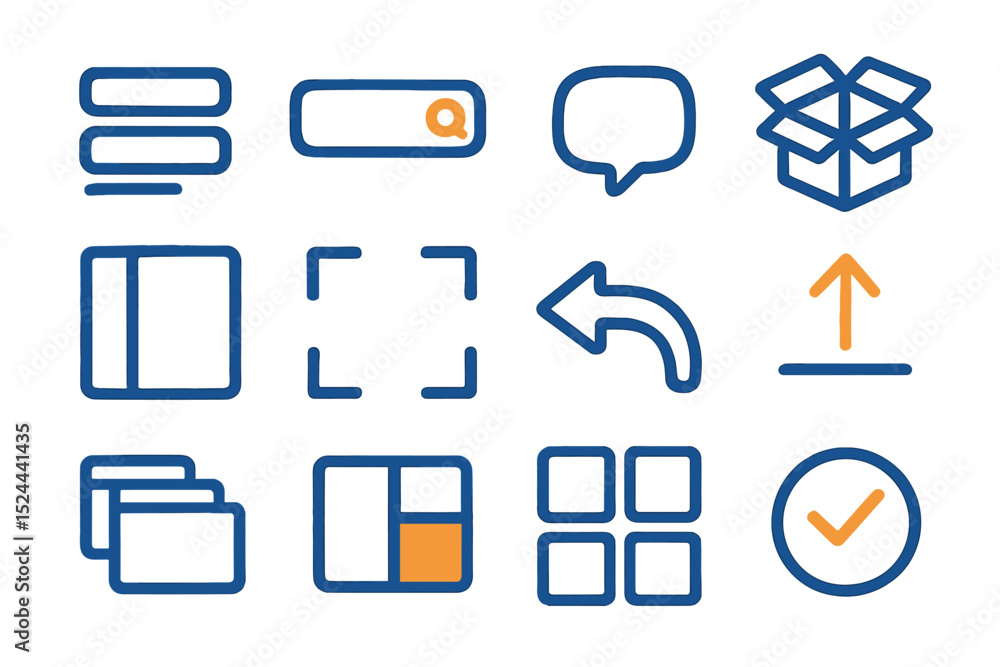 Poster blue and orange interface icons for web and app design