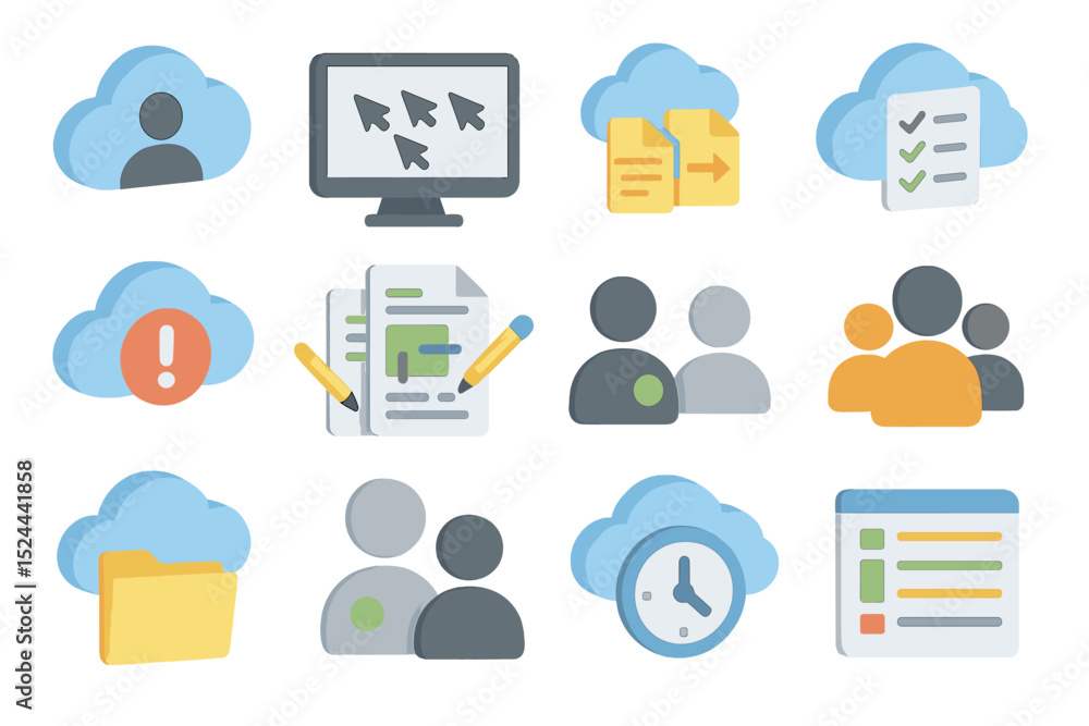Poster cloud computing icons collection featuring people and document management
