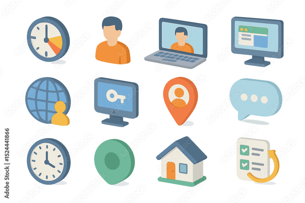 Aufkleber digital communication icons and technology elements in 3d design