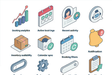 Isometric icons for booking analytics and management tools