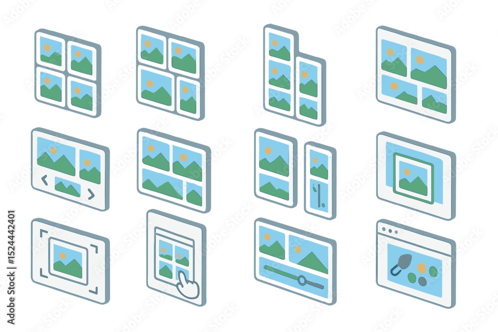 Poster icon set for image editing and photo gallery features