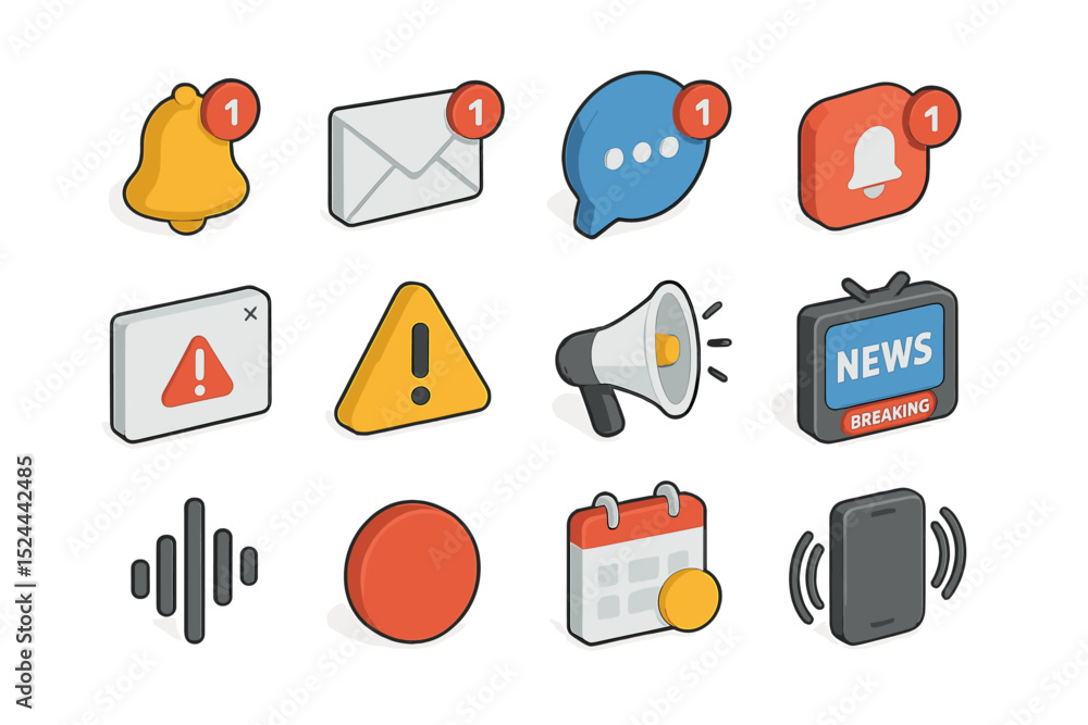 Poster set of notification icons with alerts in various styles