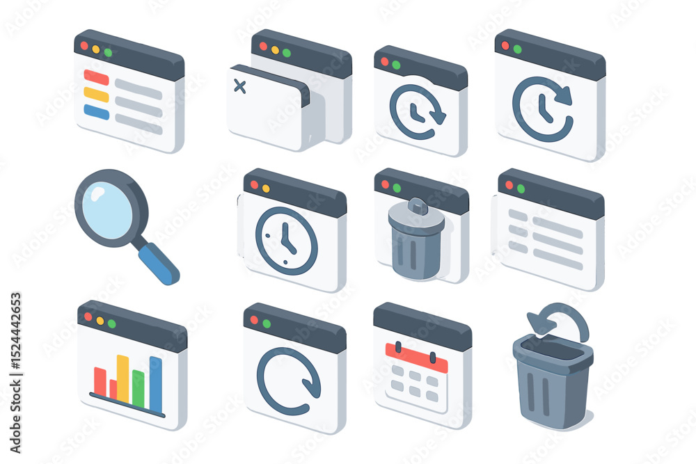 Poster stylized 3d web icons collection with tools and interface elements