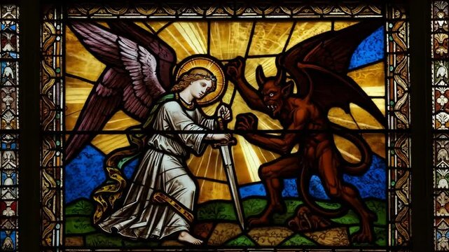 Angel and demon stained glass