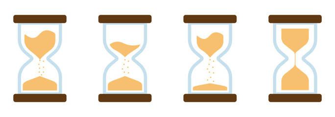hourglass icon set, sandglass timer on transparent background, vector illustration