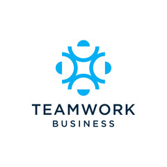 people teamwork, human unity together outline logo design illustration 