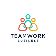 people teamwork, human unity together outline logo design illustration 