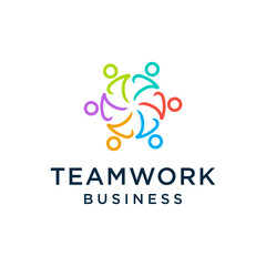 people teamwork, human unity together outline logo design illustration 