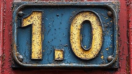 Weathered metal plate with the number ten