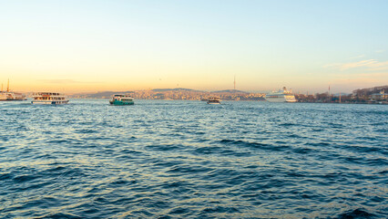 Cruise and other purpose ships on the Bosphorus Strait