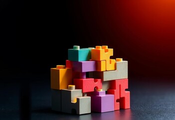 Naklejka premium Abstract teamwork building blocks forming a business system, solving problems collaboratively, problem-solving, network