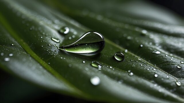Green Leaf Dewdrop: A close-up captures a pristine green leaf adorned with sparkling dewdrops, reflecting the subtle beauty of nature's artistry. - Powered by Adobe