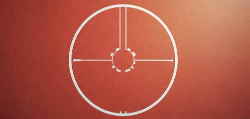 Red artificial rubber sports court background, central circle field line. Top view with copy space, perfect for sport tournaments. Abstract geometric shape, symbol of recreation, area for outdoor