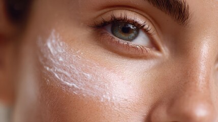 Fototapeta premium A woman is applying makeup to her face