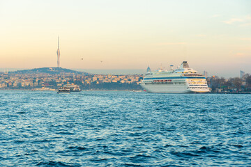 Fototapeta premium Cruise and other purpose ships on the Bosphorus Strait