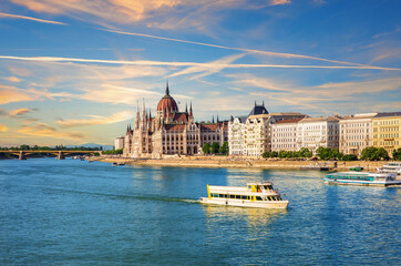 Parliament of Budapest and view on the Danube river, Hungary