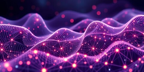 Abstract wavy lines, glowing nodes, forming a futuristic digital landscape AI, deep learning, big data visualization, big data concept, concept
