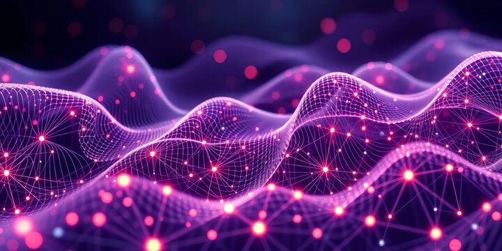 Abstract wavy lines, glowing nodes, forming a futuristic digital landscape  AI, deep learning, big data visualization,  big data concept,  concept