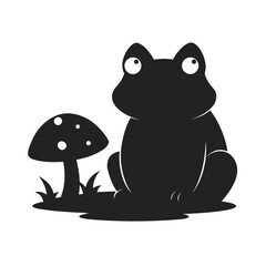 Toad Sitting Beside Mushroom Patch Silhouette Vector