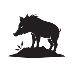 Wild Boar Rooting In Dirt Silhouette Vector