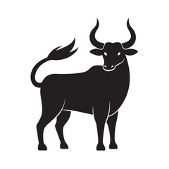 Zebu Standing With Curved Horns Silhouette Vector
