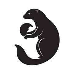 Otter Holding Shell On Belly Silhouette Vector