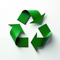 Obraz premium 3D green recycle symbol on white background. Eco-friendly icon for environmental protection. Reuse, reduce, recycle concept. Sustainable lifestyle, nature conservation symbol, earth protection.