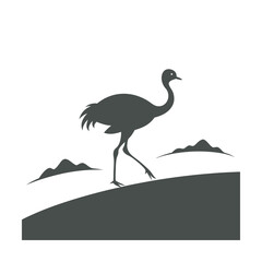 Ostrich Running Across Dry Land Silhouette Vector