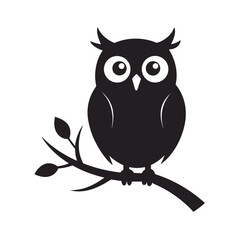 Owl Perched On Tree Branch Silhouette Vector Illustration