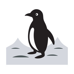 Penguin Waddling In Snowy Landscape Silhouette Vector