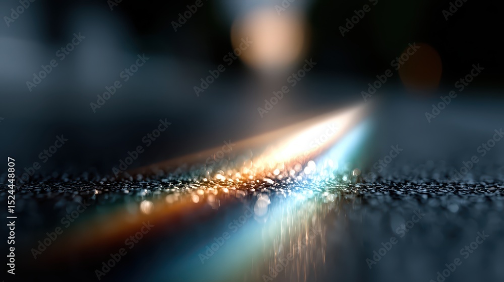 Aufkleber an ethereal view of illuminated reflections on wet pavement, capturing a blend of colors and light t