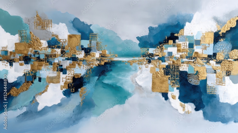 Aufkleber an intriguing combination of colors and textures depicting a dynamic abstract landscape interspersed