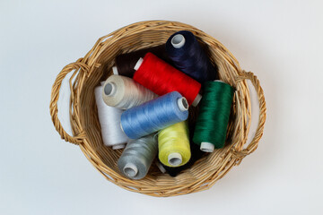 Basket with Colorful Sewing Threads