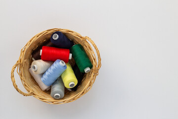 Basket with Colorful Sewing Threads