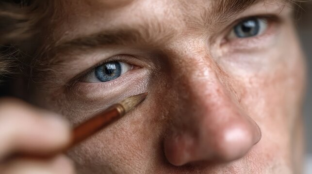 This beautiful close-up showcases a carefully crafted eye while applying makeup, blending artistry with personal expression, emphasizing the relationship between beauty and individuality.