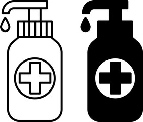 Hygiene Icons. Black and White Vector Illustrations. Hand Sanitizer. Body Hygiene