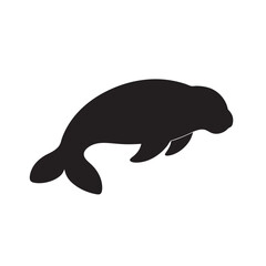 Manatee Floating In Quiet Bay Silhouette Vector